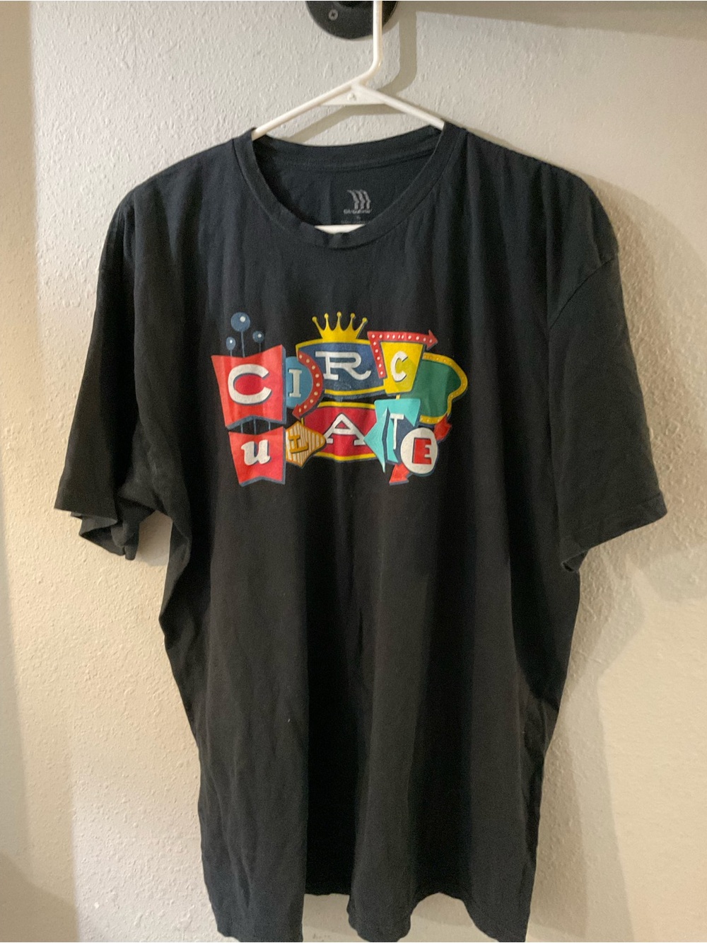 Black Short-Sleeve Tee with Multicolor Circus Graphic